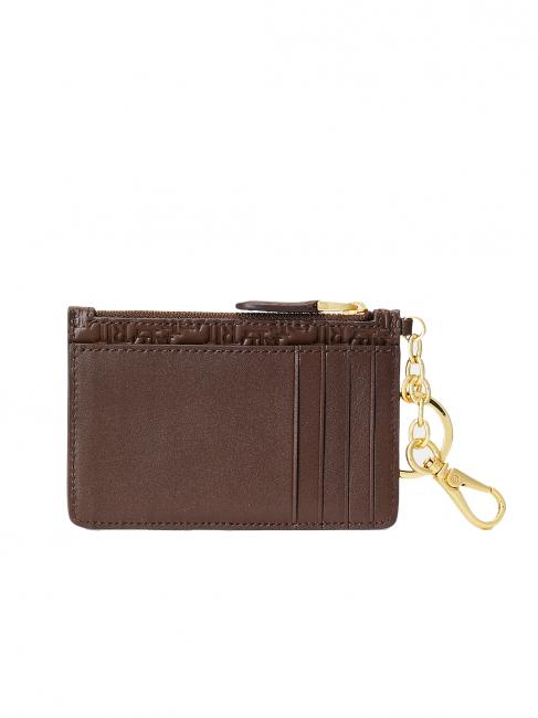 LOGO EMBOSSED Suport card din piele cu breloc castaniu maro2 - Portofele femei