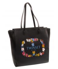 TWINSET LOGO OVAL T FLOREALE Punga de cumparaturi floare neagră / ovală t - Genți femei - 2