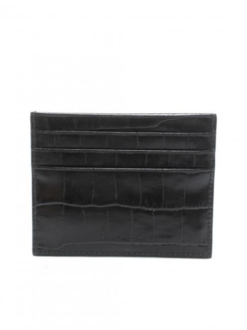 METALLIC CROCO Suport pentru card din piele cu imprimeu croc negru - Portofele femei