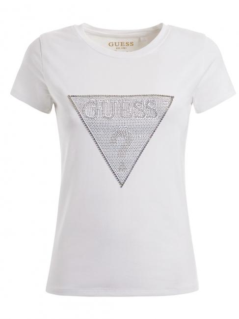 TRIANGLE CRYSTAL LOGO Tricou din bumbac cu strasuri alb purpuriu - tricou