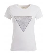 GUESS TRIANGLE CRYSTAL LOGO Tricou din bumbac cu strasuri alb purpuriu - tricou - 4
