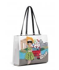 BRACCIALINI CARTOLINE ROMA Geantă shopper de umăr negru - Genți femei - 2