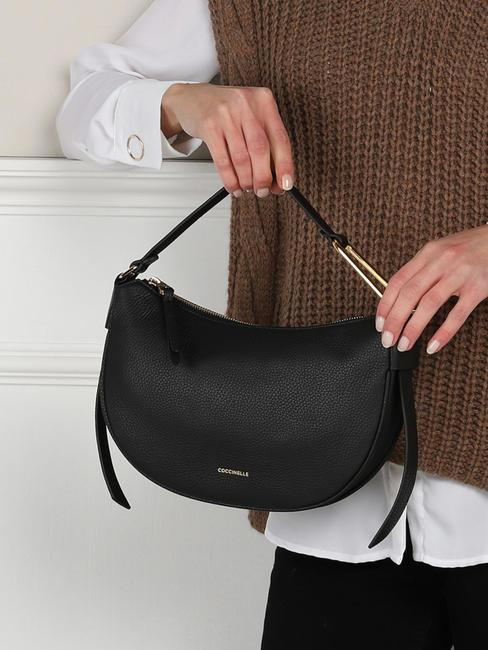 PRISCILLA Geanta cu bareta de umar, din piele negru - Genți femei
