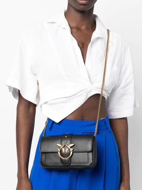 LOVE ONE POCKET Geanta de umar din piele aur negru-vechi - Genți femei