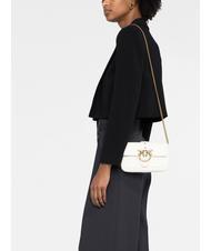 PINKO LOVE ONE POCKET Geanta de umar din piele mătase alb-aur antic - Genți femei - 6