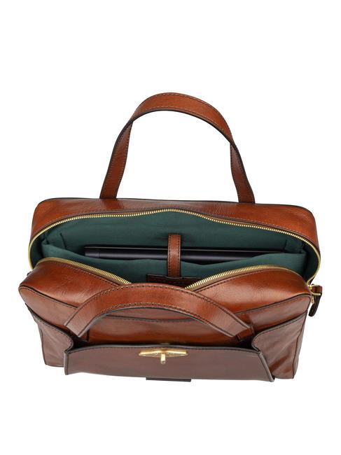 BARBARA Servietă din piele cu curea de umăr BROWN - Serviete birou