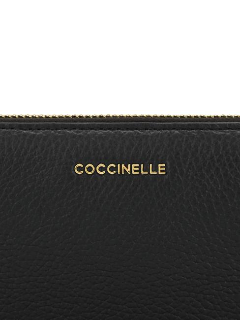 METALLIC SOFT Portofel din piele texturată cu fermoar negru - Portofele femei