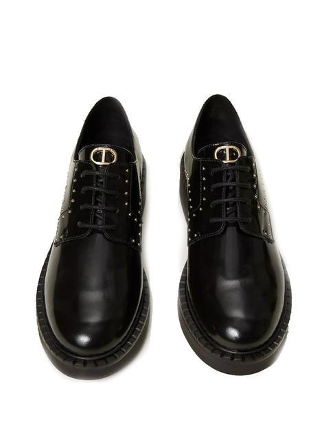 STUDS Pantof din piele cu șireturi negru - Pantofi femei