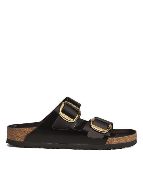 ARIZONA Big Buckle Sandale papuci din piele strălucește negru - Pantofi unisex
