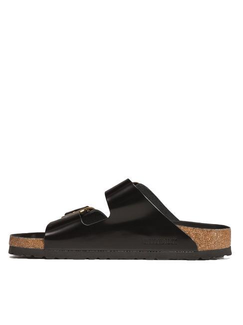 ARIZONA Big Buckle Sandale papuci din piele strălucește negru - Pantofi unisex