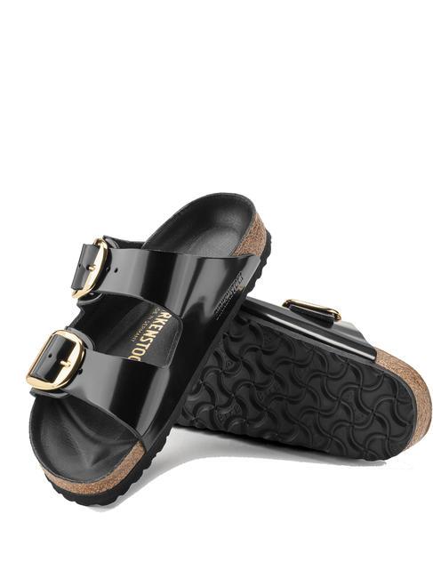 ARIZONA Big Buckle Sandale papuci din piele strălucește negru - Pantofi unisex