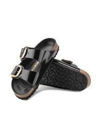 BIRKENSTOCK ARIZONA Big Buckle Sandale papuci din piele strălucește negru - Pantofi unisex - 8