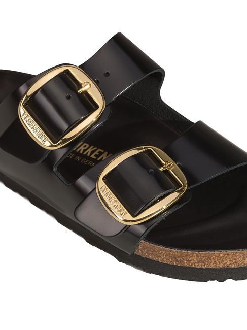 ARIZONA Big Buckle Sandale papuci din piele strălucește negru - Pantofi unisex