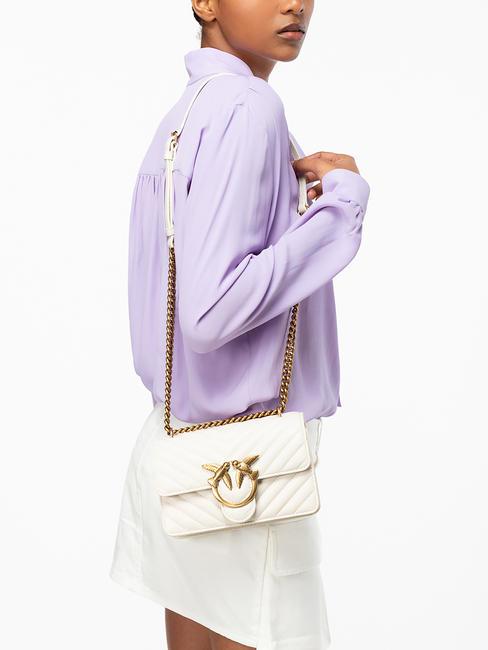 MINI LOVE BAG O geantă chevron mătase alb-aur antic - Genți femei