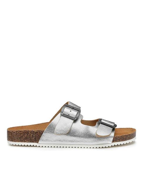 VEGA  Sandale din piele laminată cu două catarame argint - Pantofi femei
