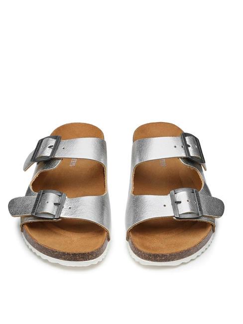 VEGA  Sandale din piele laminată cu două catarame argint - Pantofi femei