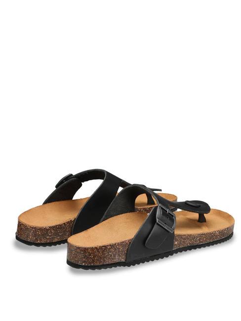 VEGA 2290 Sandale tanga din piele cu catarama negru - Pantofi femei