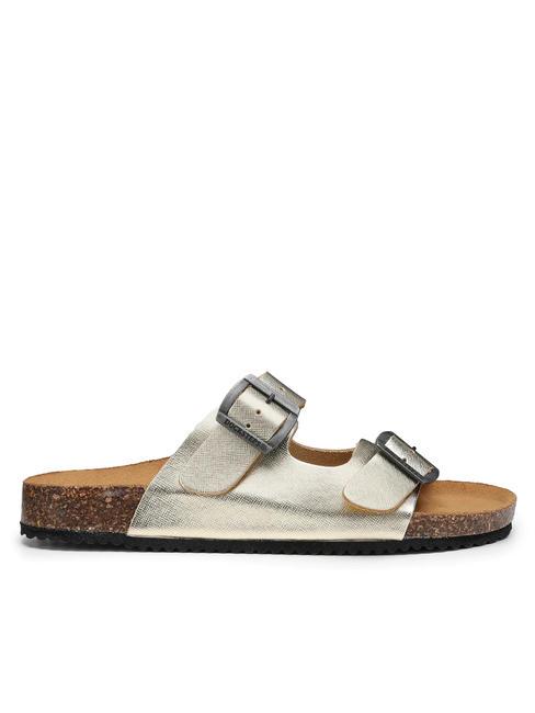 VEGA  Sandală din piele laminată cu două catarame platină - Pantofi femei