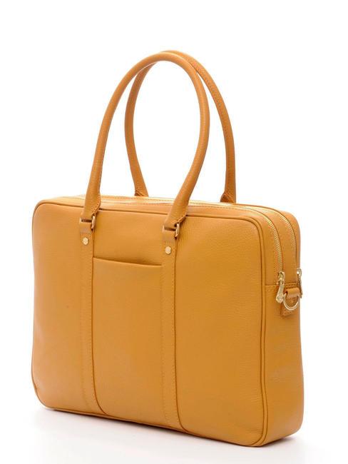 TIFFANY Servieta din piele cu 2 fermoare, suport laptop de 15". muştar - Serviete birou