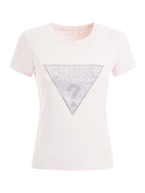 TRIANGLE CRYSTAL LOGO Tricou din bumbac cu strasuri roz cu cheie redusă - tricou
