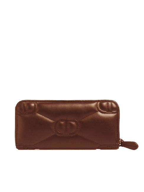 LOGO QUILTED Fermoar mare &icirc;n jurul portofelului ciocolată - Portofele femei