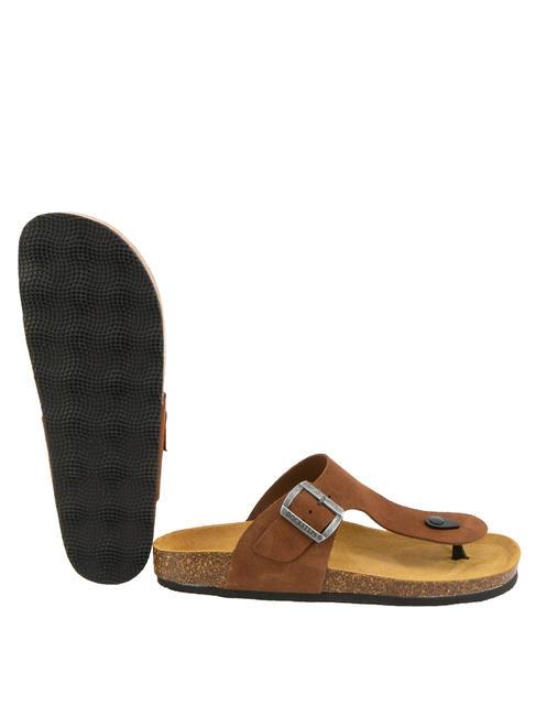 VEGA Sandale tanga din piele intoarsa tutun - Pantofi bărbați