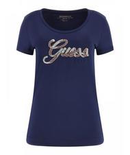 GUESS SCRIPT Tricou cu scris cu sclipici albastru &icirc;nnegrit - tricou - 3