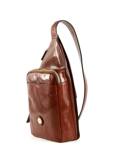 STORY UOMO Rucsac cu un singur umar din piele BROWN - Rucsacuri pentru școală și timp liber