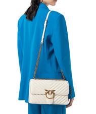 PINKO CLASSIC LOVE ONE Geanta din piele Nappa mătase alb-aur antic - Genți femei - 6