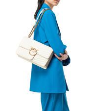 PINKO CLASSIC LOVE ONE Geanta din piele Nappa mătase alb-aur antic - Genți femei - 7