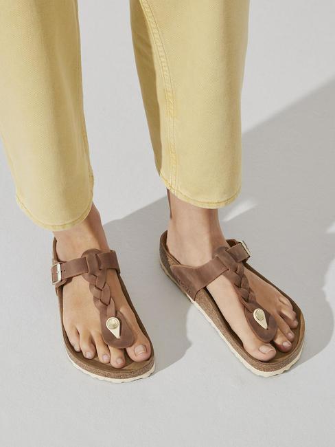 GIZEH Flip-flops din piele coniac - Pantofi unisex