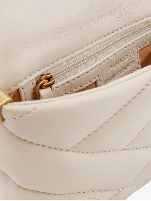 LOVE CLICK PUFF Mini geanta din piele matlasata mătase alb-aur antic - Genți femei