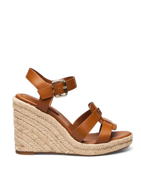 TH Sandale cu pană espadrile &icirc;nalte din piele maro coniac - Pantofi femei