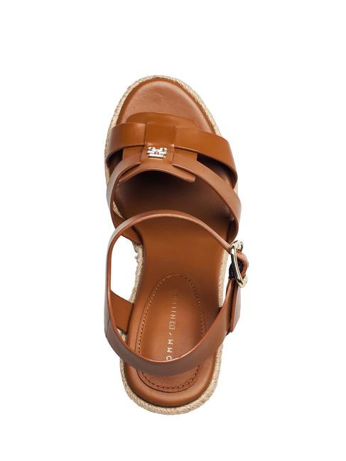 TH Sandale cu pană espadrile &icirc;nalte din piele maro coniac - Pantofi femei
