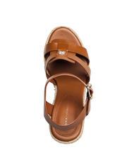 TOMMY HILFIGER TH Sandale cu pană espadrile &icirc;nalte din piele maro coniac - Pantofi femei - 4