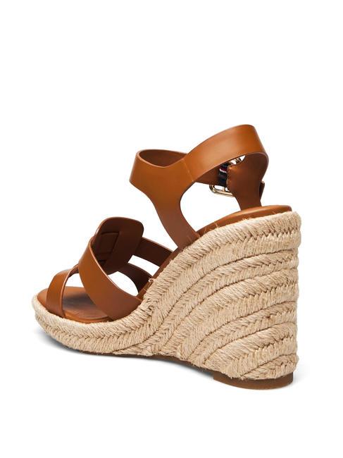 TH Sandale cu pană espadrile &icirc;nalte din piele maro coniac - Pantofi femei