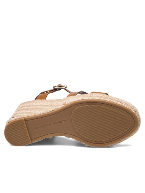 TH Sandale cu pană espadrile &icirc;nalte din piele maro coniac - Pantofi femei