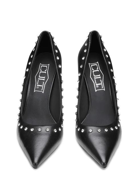 QUEEN 3878 Pompe din piele cu aplicatii negru - Pantofi femei