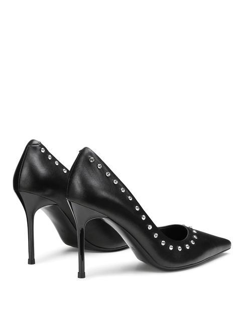 QUEEN 3878 Pompe din piele cu aplicatii negru - Pantofi femei