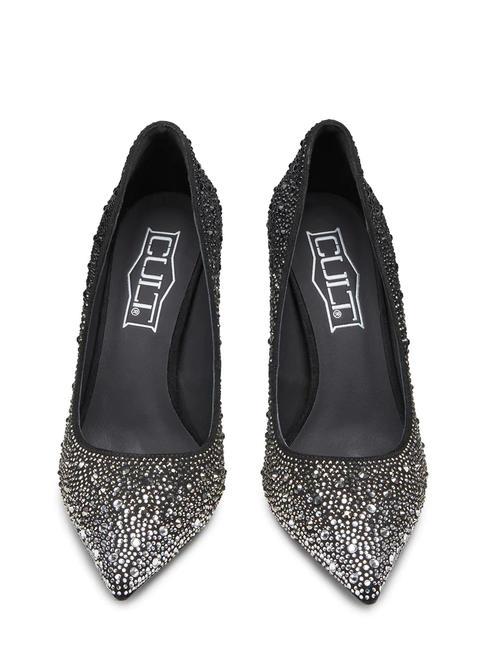 QUEEN 3877 Pompe &icirc;nalte cu cristale negru - Pantofi femei