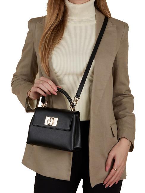 1927 Geanta de mana, cu bareta de umar, din piele negru - Genți femei