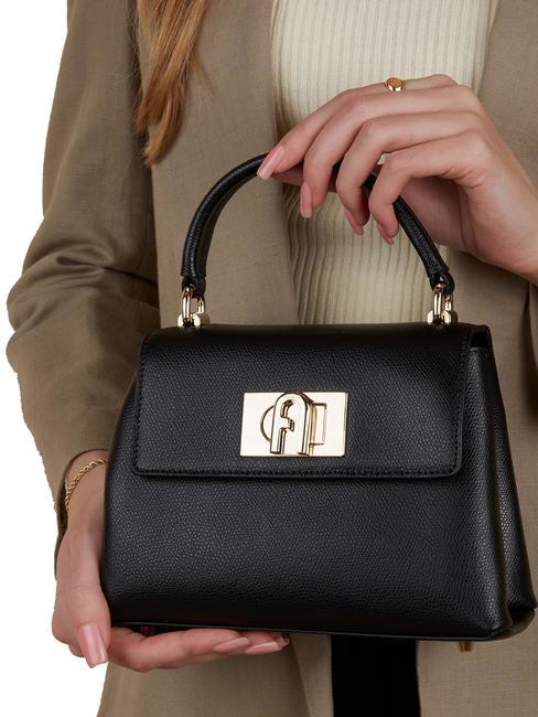 1927 Geanta de mana, cu bareta de umar, din piele negru - Genți femei