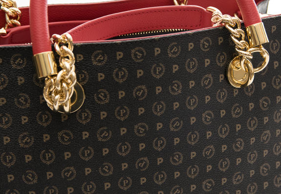 Tapiro Geantă de m&acirc;nă, cu curea de umăr lac negru - Genți femei