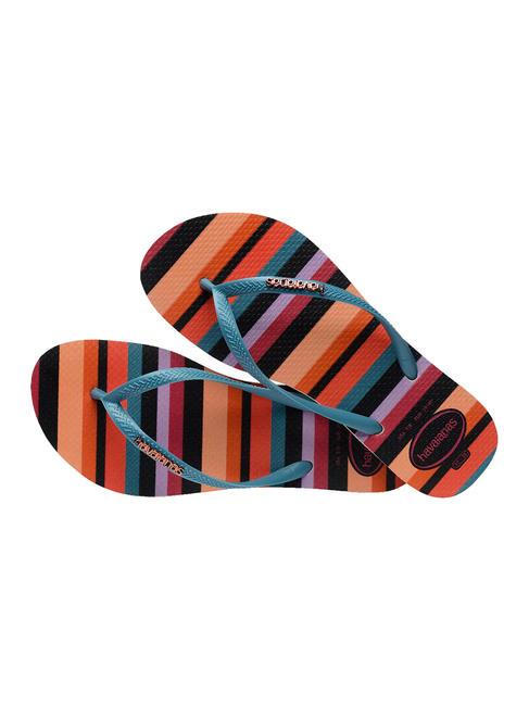 SLIM PATCHWORK Papuci flip-flop bej paie/albastru - Pantofi femei