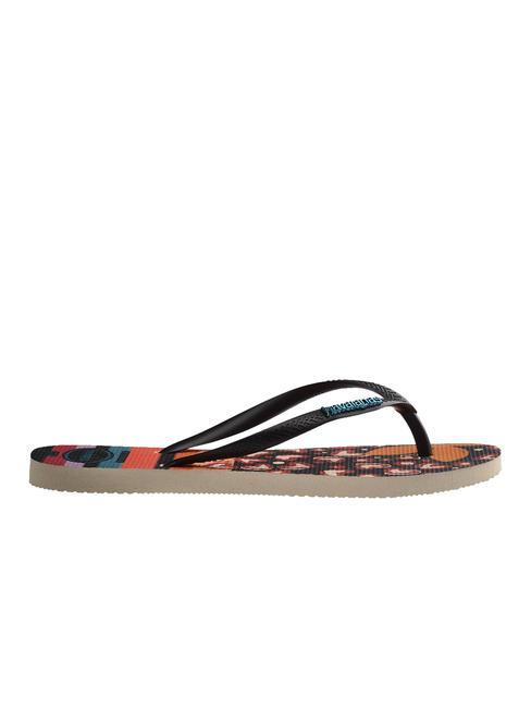 SLIM PATCHWORK Papuci flip-flop bej/negru - Pantofi femei