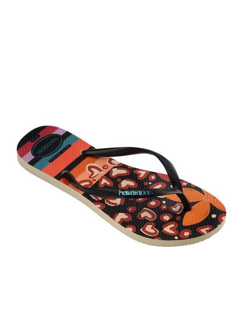 SLIM PATCHWORK Papuci flip-flop bej/negru - Pantofi femei