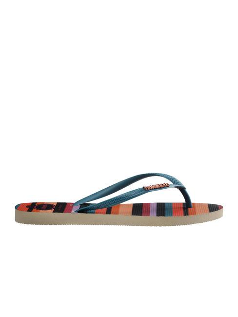 SLIM PATCHWORK Papuci flip-flop bej paie/albastru - Pantofi femei