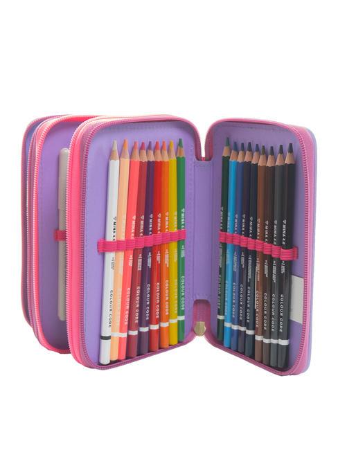 DREAMS&FLOWERS Trusa cu 3 fermoare cu trusa școlară ROSU RODAMINĂ - Penare și accesorii