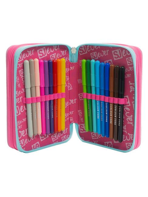 EVER Trusa cu 3 fermoare cu trusa școlară ROSU RODAMINĂ - Penare și accesorii