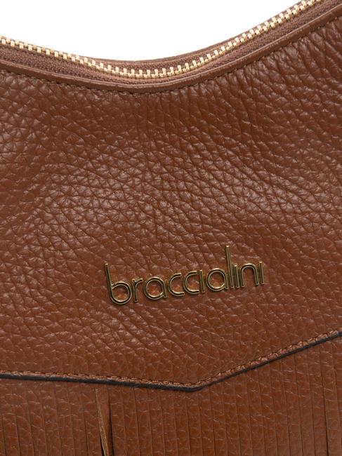 SANDRA Geanta de umar din piele cu franjuri maro - Genți femei